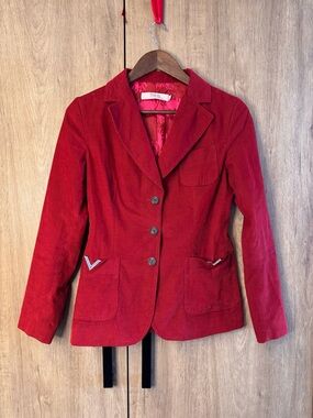 Valentino Red Women’s Long Sleeve Corduroy Blazer Jacket 40